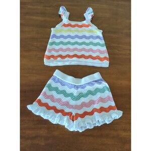 Mini Boden Girls Crochet Knitted Shorts and top set Size 4/5 GUC
